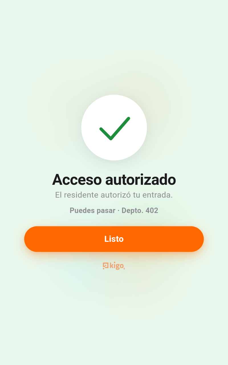 Pantalla verde del kiosko «Acceso autorizado»